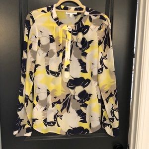 Yellow and Navy Blue Abstract Blouse